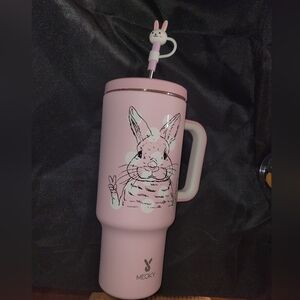 Pink Bunny 40oz Meoky Tumbler with Straw And Straw Topper